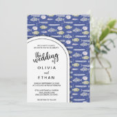 Navy-Seefischmuster Hochzeitseinladung Einladung (Stehend Vorderseite)