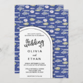 Navy-Seefischmuster Hochzeitseinladung Einladung (Vorne/Hinten)