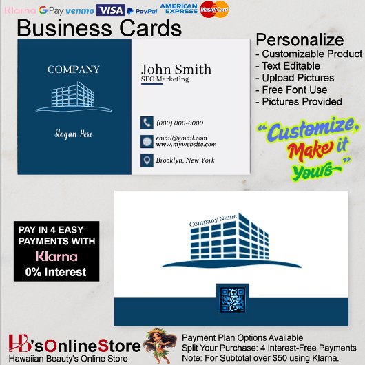 Navy SEO Marketing QR Code für moderne Office-Logo Visitenkarte