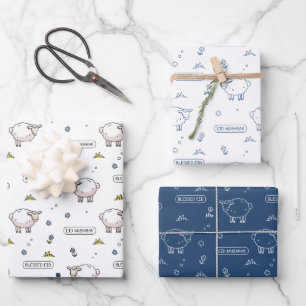 Navy Sheep Eid Mubarak Kids Geschenkpapier Set