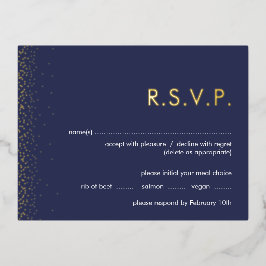 Navy Shimmer Folie Hochzeit RSVP Postkarte