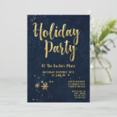 Navy & Shimmering Gold Calligraphy Holiday Party Einladung (Stehend Vorderseite)