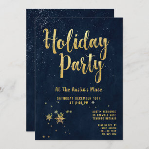 Navy & Shimmering Gold Calligraphy Holiday Party Einladung