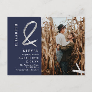 Navy-Silber-Ampere und Foto Save the Date Postkarte