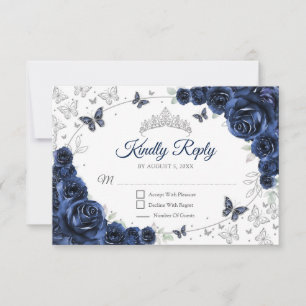 Navy Silber Blumen Quinceanera Antwort