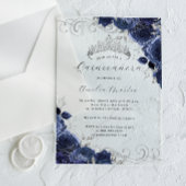 Navy Silber Clear Acrylic Floral Quinceanera Acryleinladungen