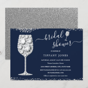 Navy Silber Diamant Brause Brautparty Einladung