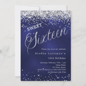 Navy Silber Drehbuch elegante Sweet 16 Einladung (Vorderseite)