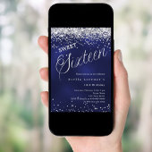Navy Silber Drehbuch elegante Sweet 16 Einladung