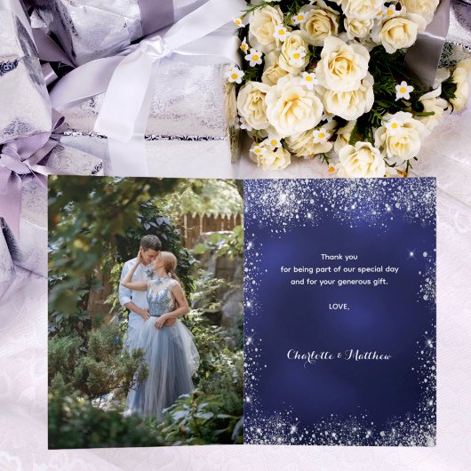 Navy Silber Foto qr Code Hochzeit danke Karte