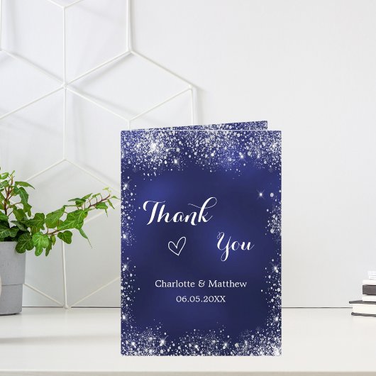 Navy Silber Foto qr Code Hochzeit danke Karte