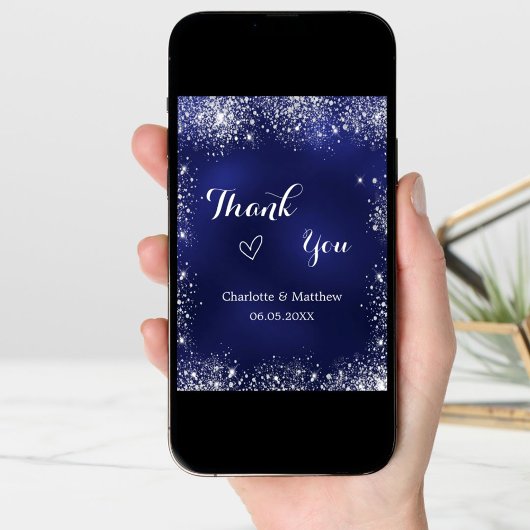 Navy Silber Foto qr Code Hochzeit danke Karte