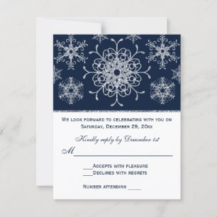 Navy Silber Glitter LOOK Schneeflocken RSVP Karte