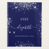 Navy-Silber-Glitzer-Monogramm-Skript 2024 Planer (Vorderseite)