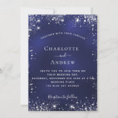Navy-Silber-Glitzer QR-Code UAWG Hochzeit Einladung (Vorderseite)