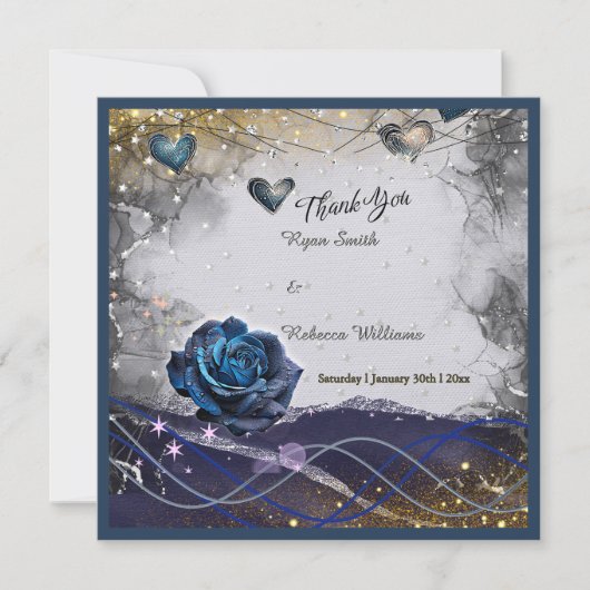 Navy Silber Gold Hochzeit Danke Karte (Vorderseite)