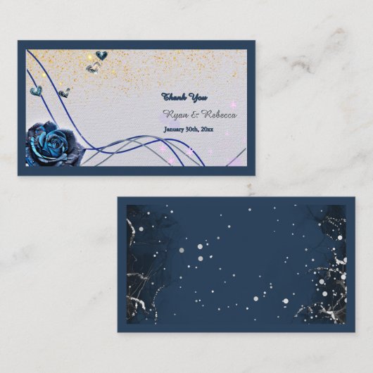 Navy Silber Gold Hochzeit Danke Karte (Vorne/Hinten)