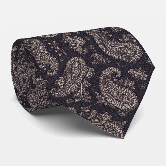 Navy-Silber-Paisleymuster Krawatte (Gerollt)