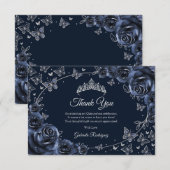 Navy Silber Quinceanera Dankeskarte (Vorne/Hinten)