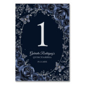 Navy Silber Quinceanera Tischnummer (Rückseite)