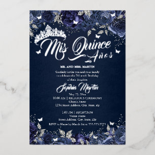 Navy Silber Rose Mis Quince Quinceanera  Folieneinladung