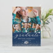 Navy Silver Abschluss 4 Foto Einladung (Stehend Vorderseite)