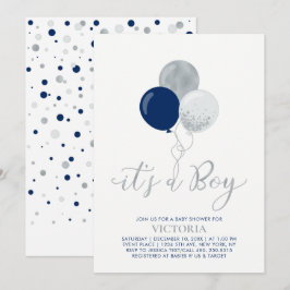 Navy & Silver Balloons | Es ist eine Baby-Dusche Einladung