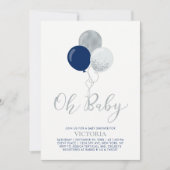 Navy & Silver Balloons | Oh Baby Boy Baby Dusche Einladung (Vorderseite)