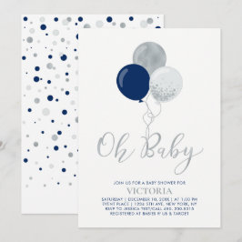 Navy & Silver Balloons | Oh Baby Boy Baby Dusche Einladung