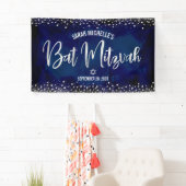 Navy Silver Bat Mitzvah Modern Foil Glitzern Scrip Banner (Insitu)