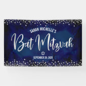 Navy Silver Bat Mitzvah Modern Foil Glitzern Scrip Banner (Horizontal)