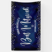 Navy Silver Bat Mitzvah Modern Foil Glitzern Scrip Banner (Vertikal)