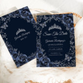 Navy Silver Butterflies Roses Quinceanera Save The Date