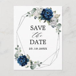 Navy Silver Champagne Elfenbeinische Rose Save the Postkarte