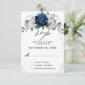 Navy Silver Champagne Ivory Geometric Wedding RSVP Karte (Stehend Vorderseite)