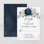 Navy Silver Champagne Ivory Geometric Wedding RSVP Karte (Vorne/Hinten)