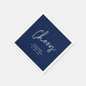 Navy Silver Cheers Brush Script Party Feiern Serviette (Ecke)