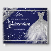 Navy Silver Diamond Sparkle Gown Quinceanera Gästebuch (Vorderseite)