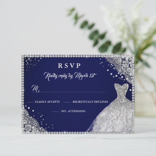 Navy Silver Diamond Sparkle Gown UAWG RSVP Karte (Stehend Vorderseite)