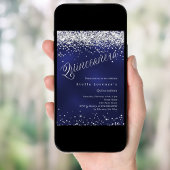 Navy Silver Drehbuch elegant Quinceanera Einladung