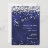 Navy Silver Drehbuch elegant Quinceanera Einladung (Vorderseite)