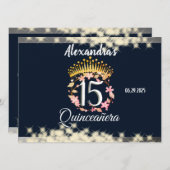 Navy Silver Elegant Quinceanera Feier Menükarte (Vorne/Hinten)