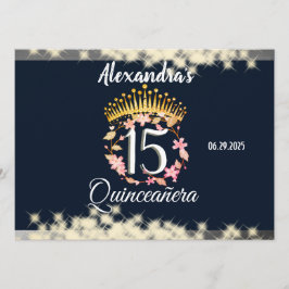 Navy Silver Elegant Quinceanera Feier Menükarte