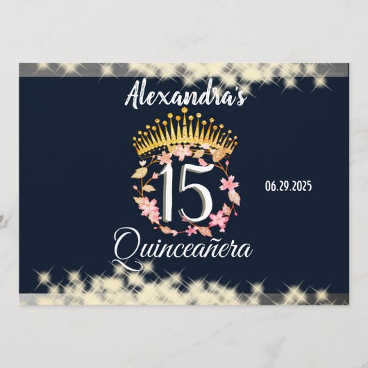 Navy Silver Elegant Quinceanera Feier Menükarte (Vorderseite)