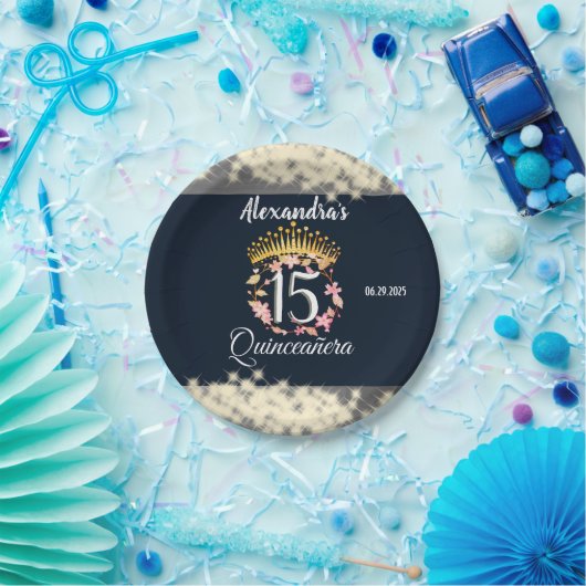 Navy Silver Elegant Quinceanera Feier Pappteller (Party)