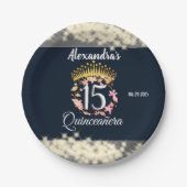 Navy Silver Elegant Quinceanera Feier Pappteller (Vorderseite)
