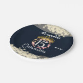 Navy Silver Elegant Quinceanera Feier Pappteller (Schrägansicht)