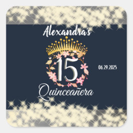 Navy Silver Elegant Quinceanera Feier Quadratischer Aufkleber