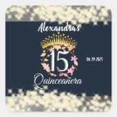 Navy Silver Elegant Quinceanera Feier Quadratischer Aufkleber (Vorderseite)
