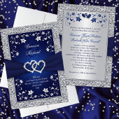 Navy Silver Floral Hearts IMITATE Hochzeitsreise e Einladung